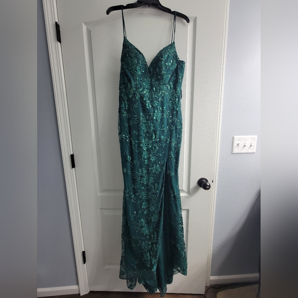 Formal Green Spaghetti Strap Gown